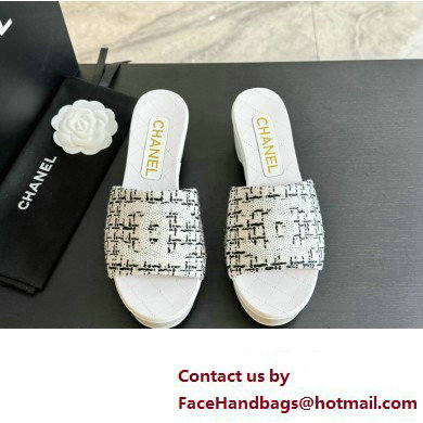 Chanel Tweed  &  Patent Calfskin Mules G45555 Gray 2024